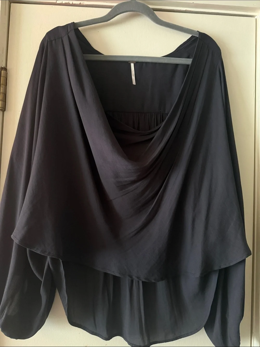 Free People Black Draped Cowl Neck Blouse